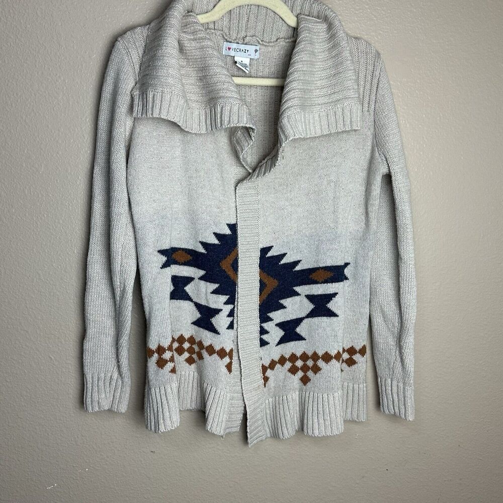 Love Crazy Southwestern Cardigan Woman Size Small Beige Aztec Draped Sweater